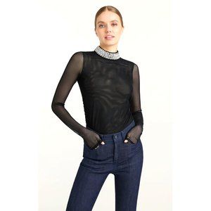 Cinq à Sept - STACKED JEWELRY NECKLACE SHIRRED MESH TURTLENECK - Size S